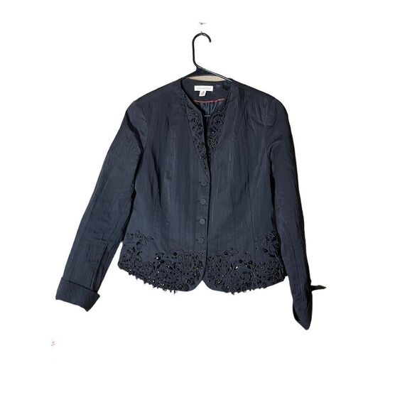 Coldwater Creek Black Beaded Embellished Peplum‎ Jacket 12 petite - Picture 1 of 10